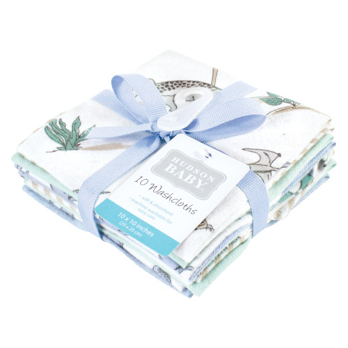 Hudson Baby Flannel Cotton Washcloths, Boy Dino World 10Pk