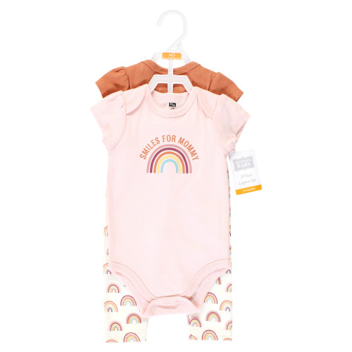 Hudson Baby Cotton Bodysuit and Pant Set, Sunshine Rainbows Short-Sleeve