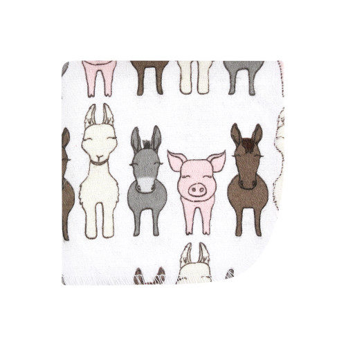 Hudson Baby Flannel Cotton Washcloths, Farm Friends Pink 12Pk