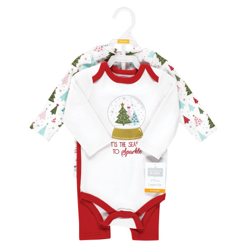 Hudson Baby Cotton Bodysuit and Pant Set, Red Sparkle Trees