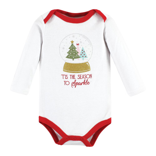 Hudson Baby Cotton Bodysuit and Pant Set, Red Sparkle Trees