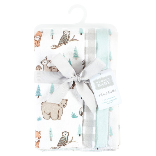 Hudson Baby Cotton Flannel Burp Cloths, Neutral Woodland Pals 4-Pack