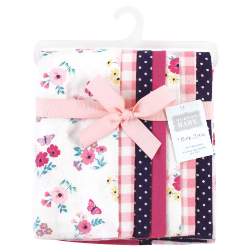 Hudson Baby Cotton Flannel Burp Cloths, Butterfly Floral 7-Pack