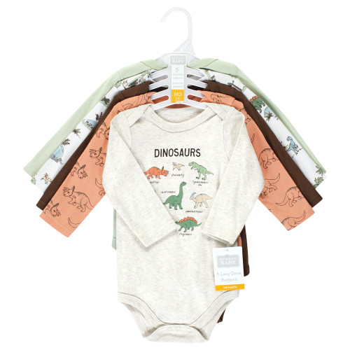 Hudson Baby Cotton Long-Sleeve Bodysuits, Dinosaur Adventures 5-Pack