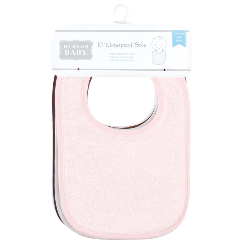 Hudson Baby Drooler Bib with Waterproof Lining, Pink Burgundy