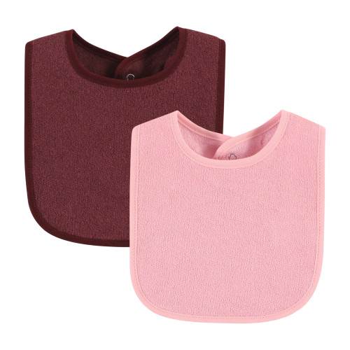 Hudson Baby Drooler Bib with Waterproof Lining, Pink Burgundy