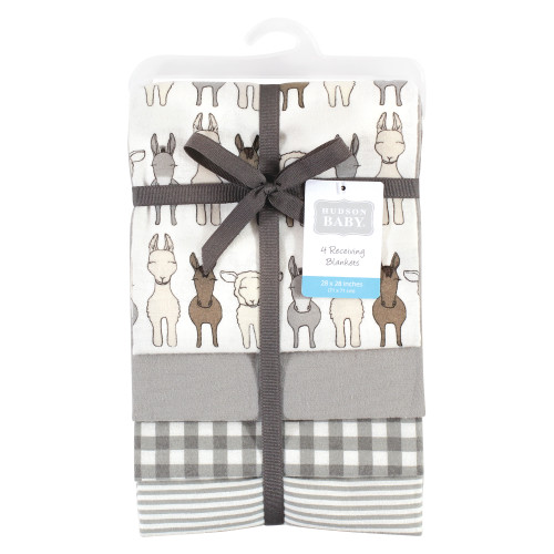 Hudson Baby Cotton Flannel Receiving Blankets, Farm Friends Cream