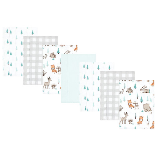 Hudson Baby Cotton Flannel Burp Cloths, Neutral Woodland Pals 7-Pack