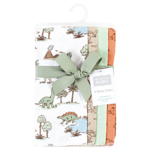 Hudson Baby Cotton Flannel Burp Cloths, Dinosaur Adventures 4-Pack