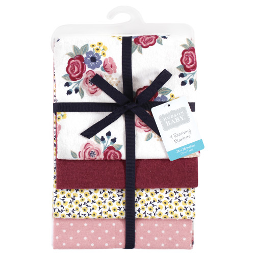 Hudson Baby Cotton Flannel Receiving Blankets, Blush Navy Floral