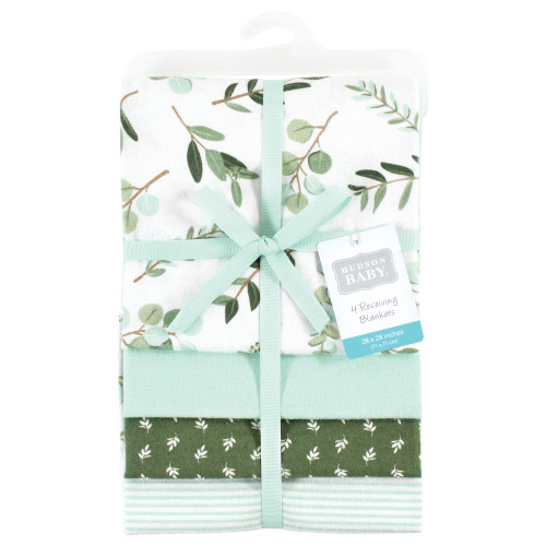Hudson Baby Cotton Flannel Receiving Blankets, Eucalyptus