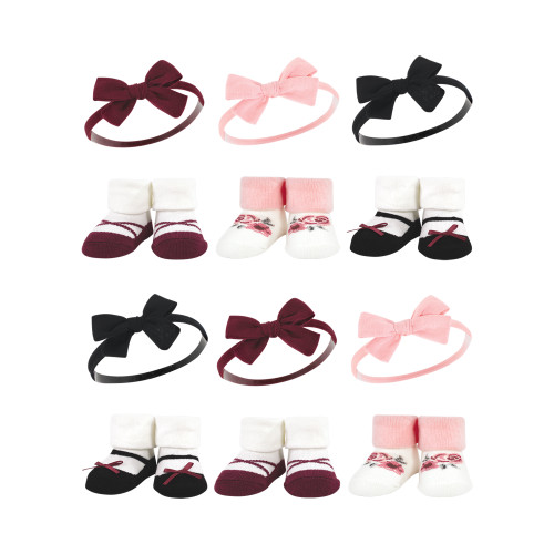 Hudson Baby 12Pc Headband and Socks Giftset, Burgundy Black