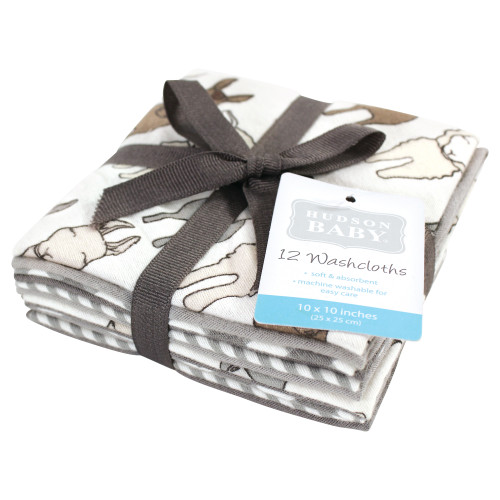 Hudson Baby Flannel Cotton Washcloths, Farm Friends Cream 12Pk