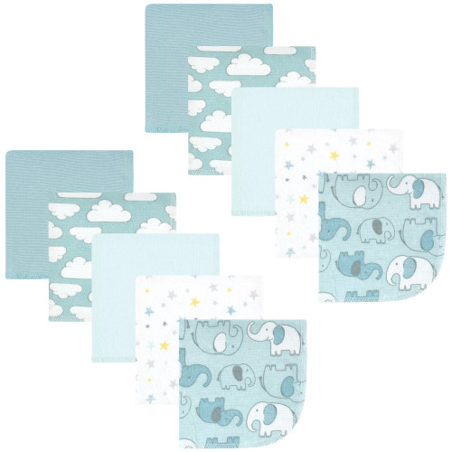 Hudson Baby Flannel Cotton Washcloths, Boy New Elephant 10Pk