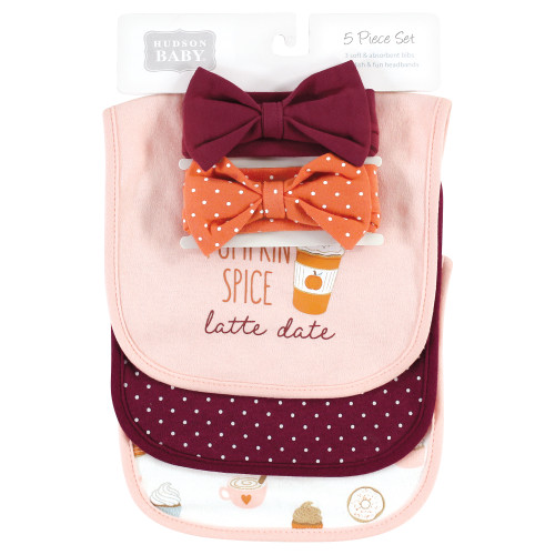 Hudson Baby Cotton Bib and Headband or Caps Set, Pumpkin Spice Date