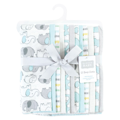 Hudson Baby Cotton Flannel Burp Cloths Bundle, Neutral New Elephant