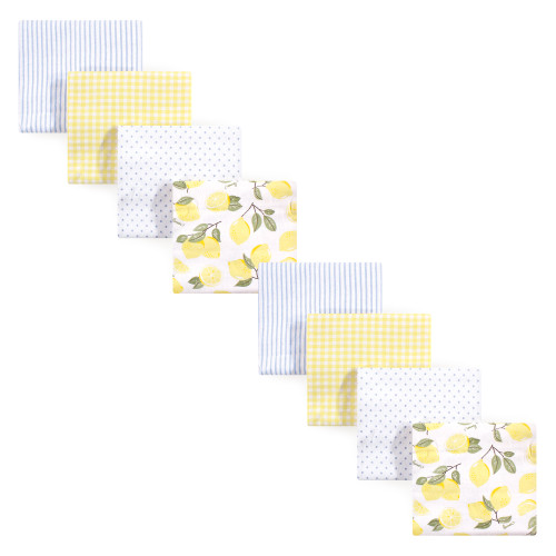 Hudson Baby Cotton Flannel Receiving Blankets Bundle Set, Lemons 8-Pack