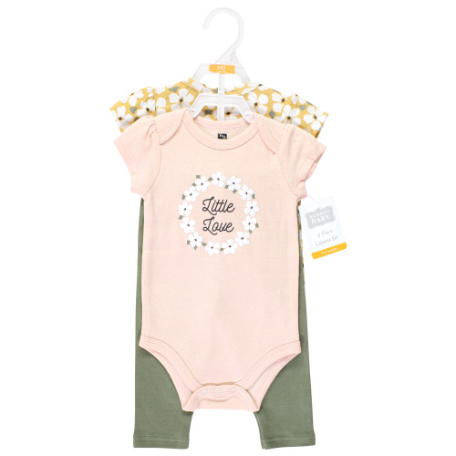 Hudson Baby Cotton Bodysuit and Pant Set, Sage Floral Wreath