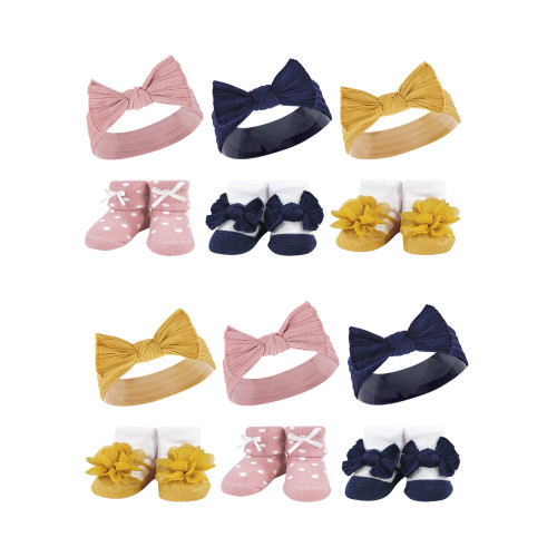 Hudson Baby 12Pc Headband and Socks Giftset, Blush Navy