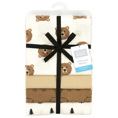 Hudson Baby Cotton Flannel Receiving Blankets, Brown Bear