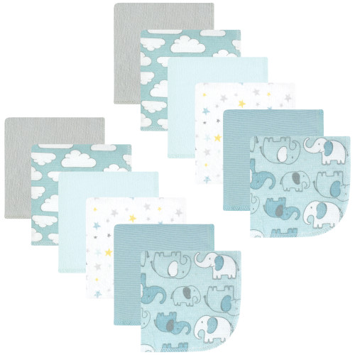 Hudson Baby Flannel Cotton Washcloths, Boy New Elephant 12Pk