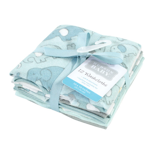 Hudson Baby Flannel Cotton Washcloths, Boy New Elephant 12Pk