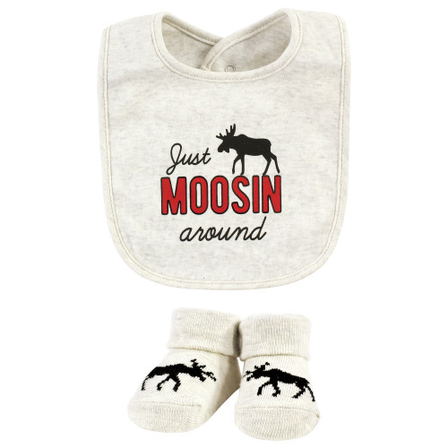 Hudson Baby Cotton Bib and Sock Set, Winter Moose