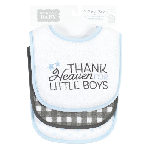 Hudson Baby Cotton Terry Drooler Bibs with Fiber Filling, Thank Heaven Blue Stars