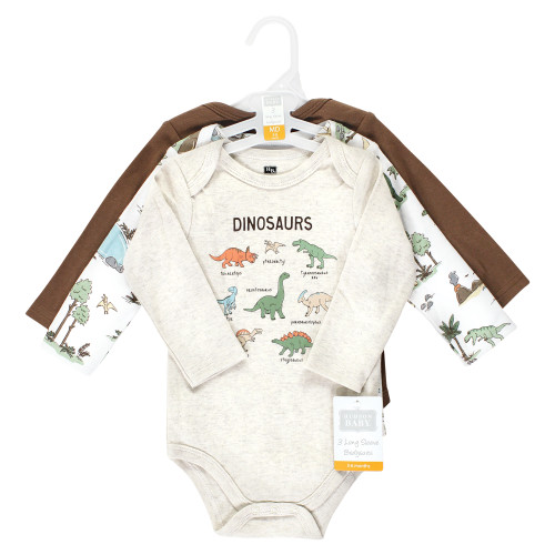 Hudson Baby Cotton Long-Sleeve Bodysuits, Dinosaur Adventures 3-Pack