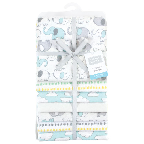 Hudson Baby Cotton Flannel Receiving Blankets Bundle, Neutral New Elephant