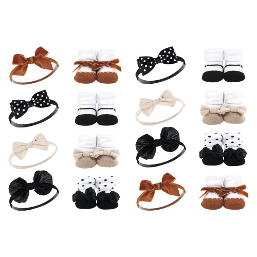 Hudson Baby 16Pc Headband and Socks Giftset, Classic Neutrals