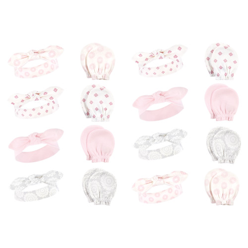 Hudson Baby 16Pc Headband and Scratch Mitten Set, Lace Medallion