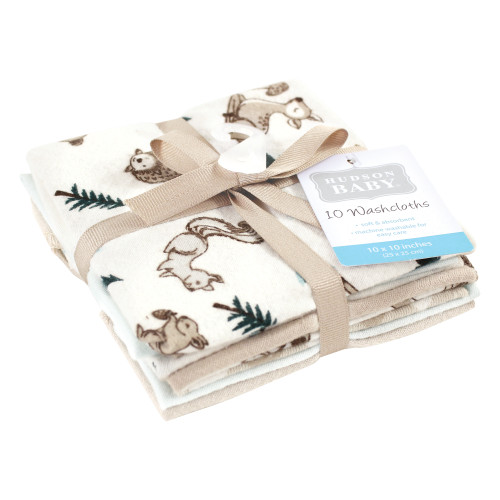 Hudson Baby Flannel Cotton Washcloths, Boy Woodland Pals 10Pk