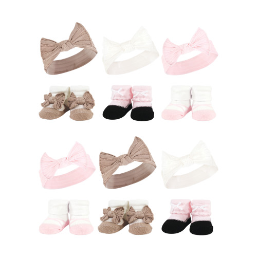 Hudson Baby 12Pc Headband and Socks Giftset, Pink Taupe