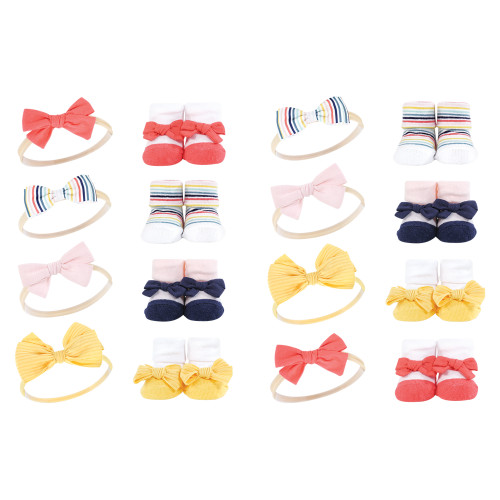 Hudson Baby 16Pc Headband and Socks Giftset, Coral Stripe