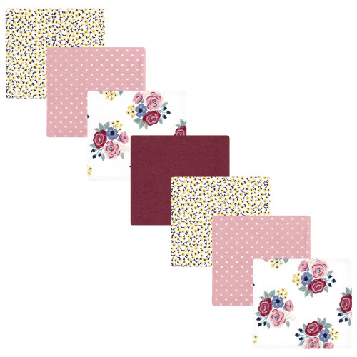 Hudson Baby Cotton Flannel Receiving Blankets Bundle, Blush Navy Floral