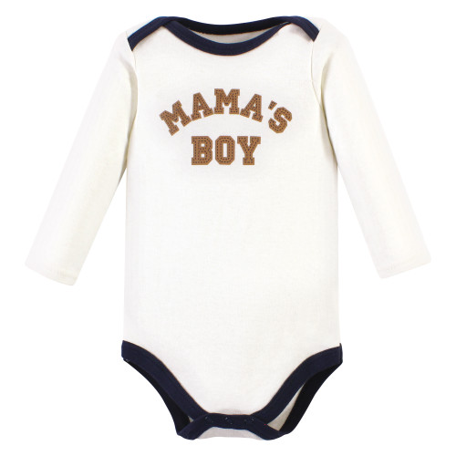 Hudson Baby Cotton Long-Sleeve Bodysuits, Brown Navy Mamas Boy 3-Pack