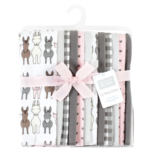 Hudson Baby Cotton Flannel Burp Cloths Bundle, Farm Friends Pink