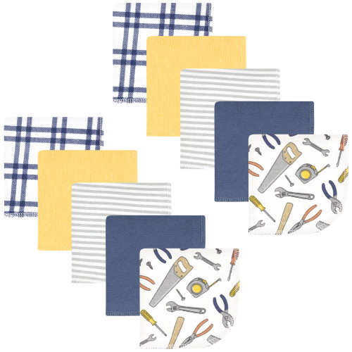 Hudson Baby Flannel Cotton Washcloths, Construction Work 10Pk