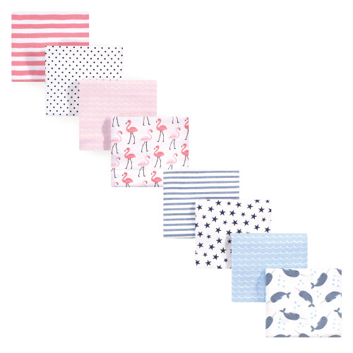 Hudson Baby Cotton Flannel Receiving Blankets Bundle Set, Flamingos Narwhal