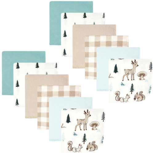 Hudson Baby Flannel Cotton Washcloths, Boy Woodland Pals 12Pk