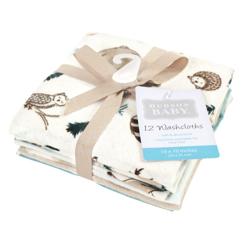 Hudson Baby Flannel Cotton Washcloths, Boy Woodland Pals 12Pk