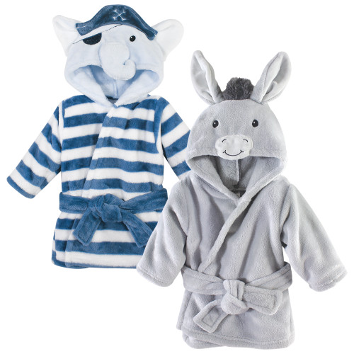 Hudson Baby 2Pc Plush Animal Face Bathrobe, Pirate Elephant Donkey