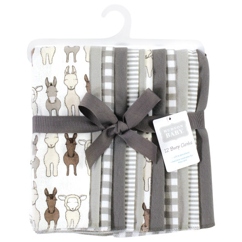Hudson Baby Cotton Flannel Burp Cloths Bundle, Farm Friends Cream