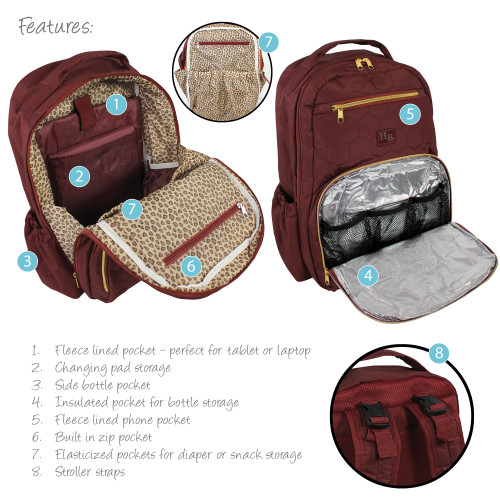 Hudson Baby Premium Diaper Bag Backpack and Changing Pad, Burgundy