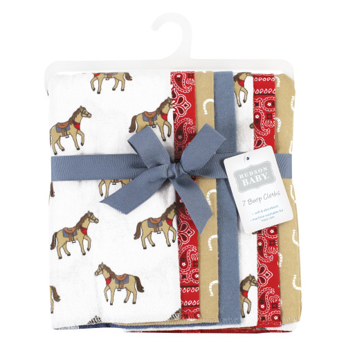 Hudson Baby Cotton Flannel Burp Cloths, Cowboy 7-Pack