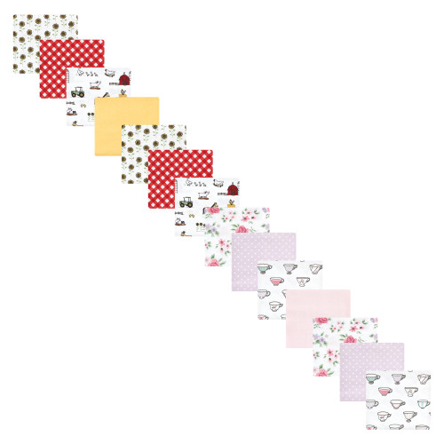 Hudson Baby Cotton Flannel Receiving Blankets Bundle Set, Girl Farm Tea Party