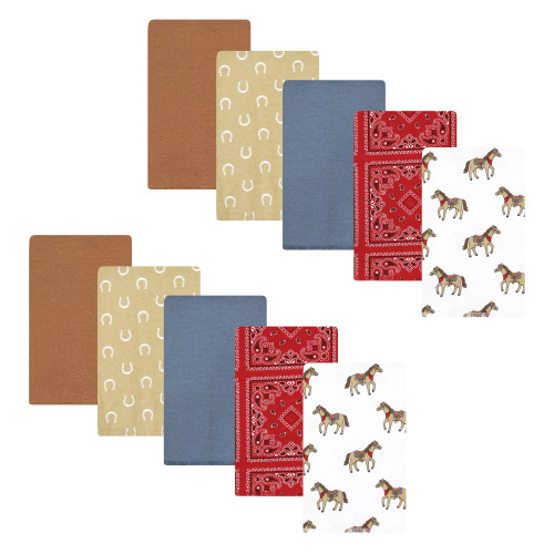 Hudson Baby Cotton Flannel Burp Cloths, Cowboy 10-Pack