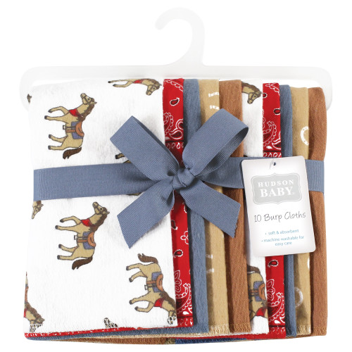 Hudson Baby Cotton Flannel Burp Cloths, Cowboy 10-Pack