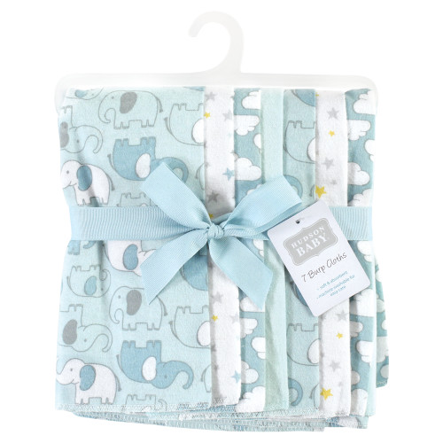 Hudson Baby Cotton Flannel Burp Cloths, Boy New Elephant 7-Pack